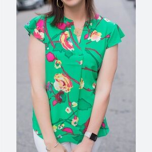 J.Crew Factory Green Floral Blouse